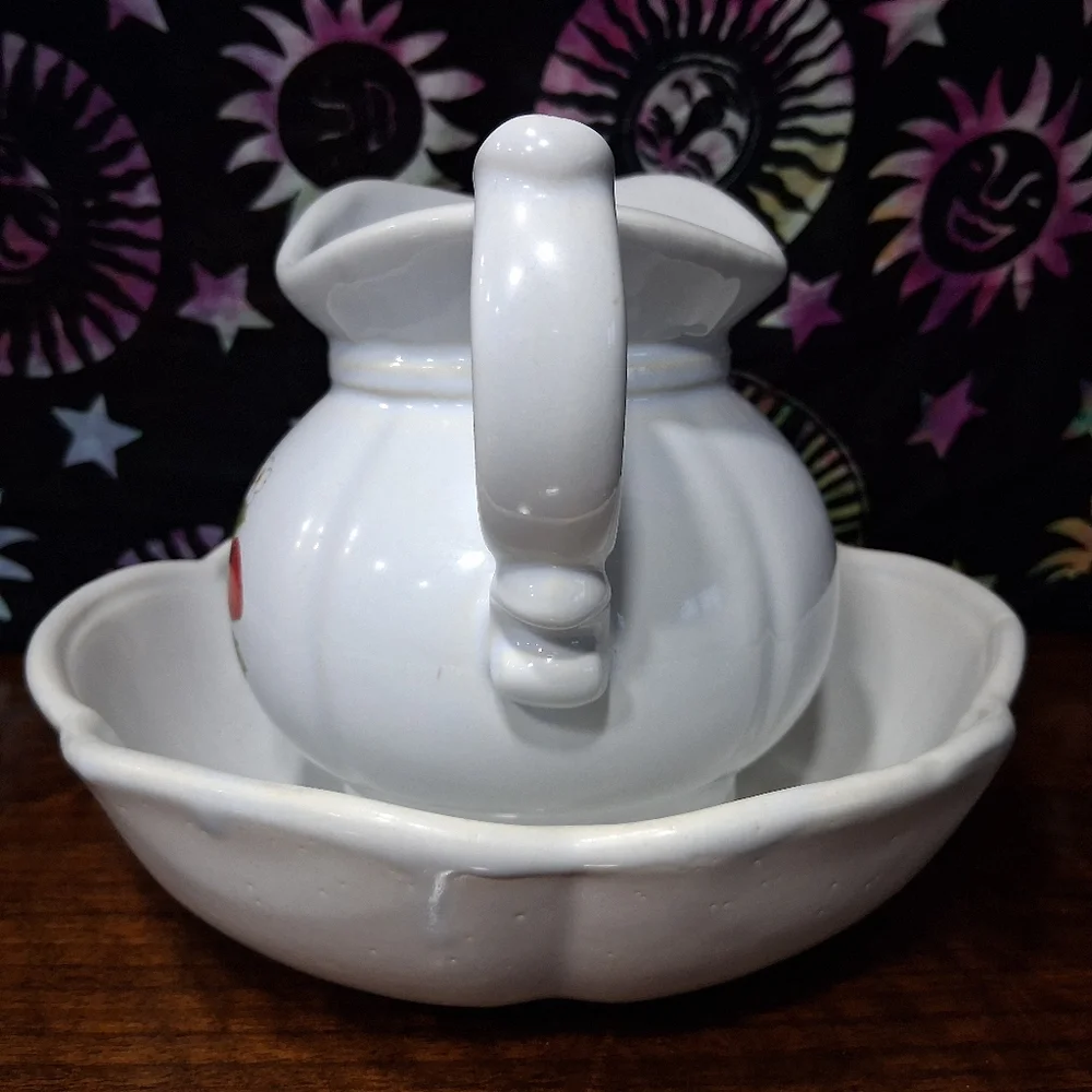 Vintage McCoy Strawberry Country Pitcher And Basin Set Wash Bowl 7528 USA